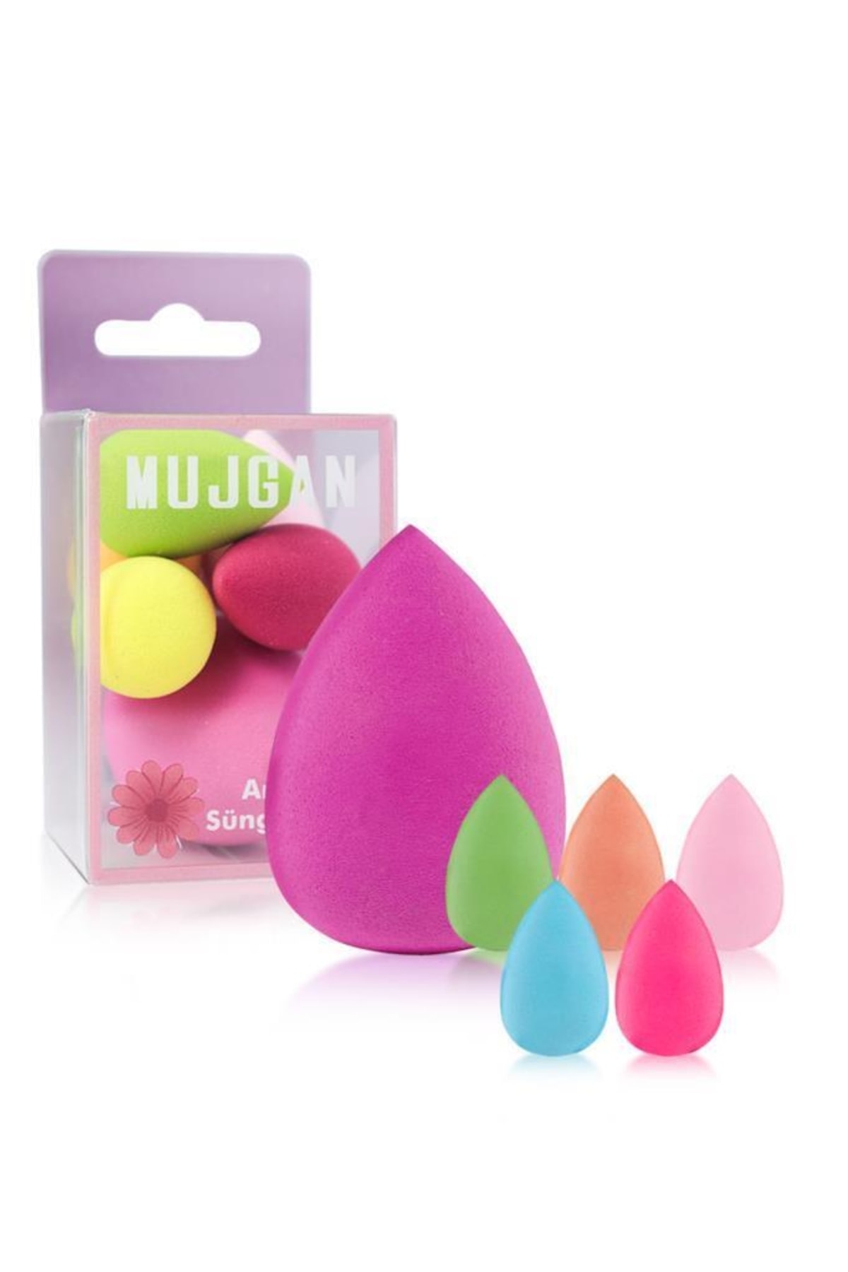MUJGAN 5 Mini + 1 Orta Boy Makyaj Sünger Seti Pembe Renk