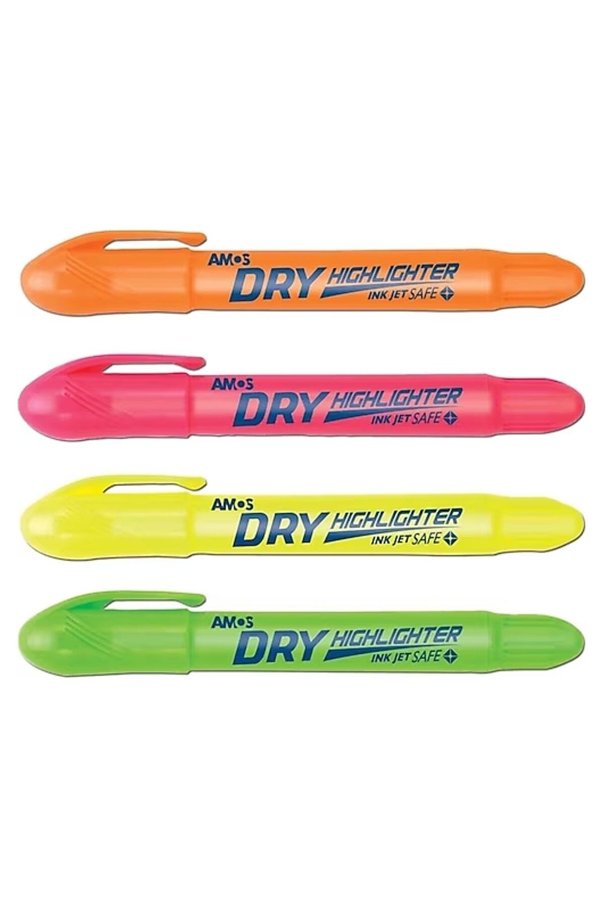 Amos Dry Highlighter Jel Fosforlu Kalem - 4 Lü Set