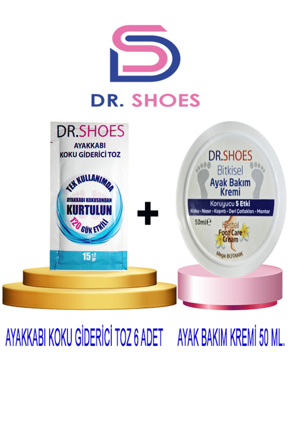 DR. SHOES Ayakkabı Koku Giderici Toz 120 Gün Etkili 6 Adet + Bitkisel Ayak Bakım Kremi 50 Ml. Koruyucu 5 Etki