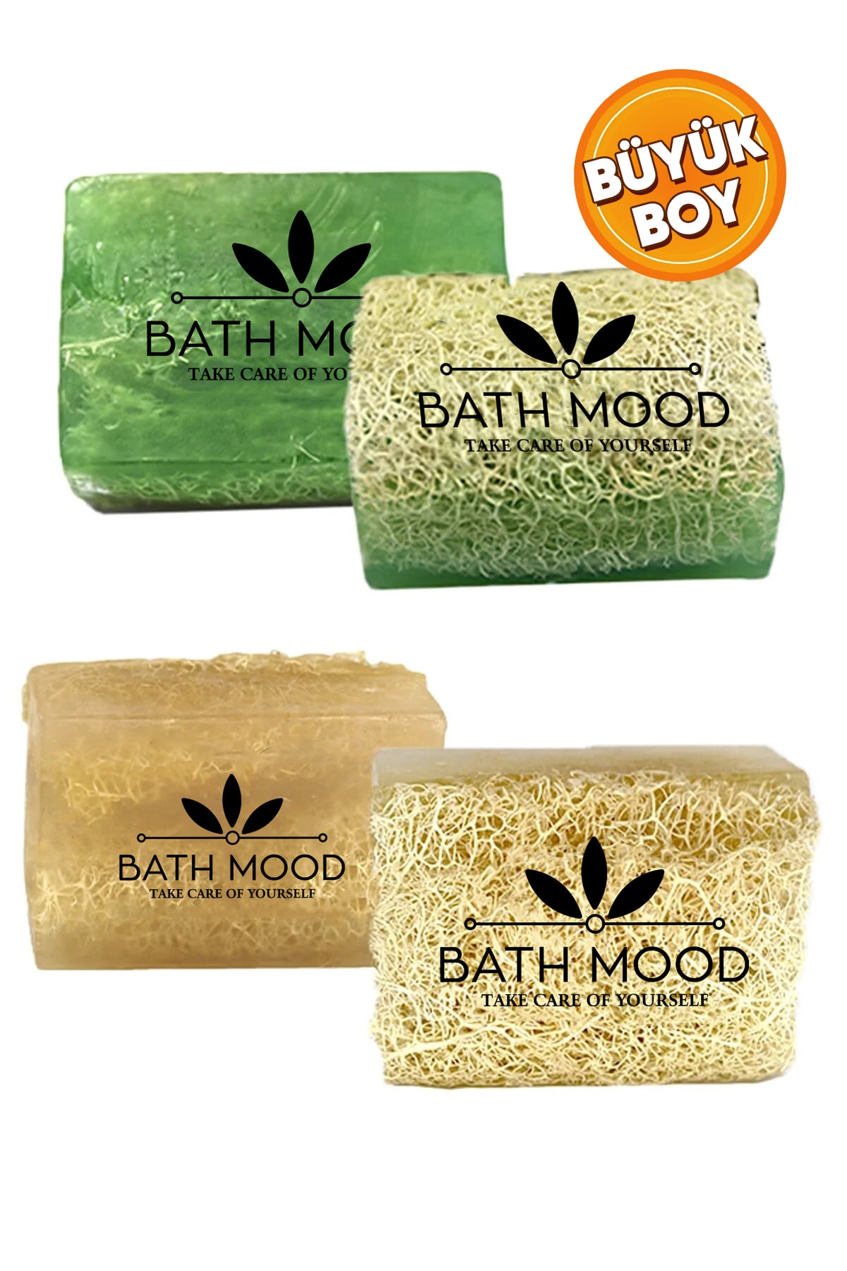 bath mood Muhteşem 2'li (Doğal Kabak Lifli Alore Vera ve Pirinç Sabun ) 260 Gram Büyük Boy
