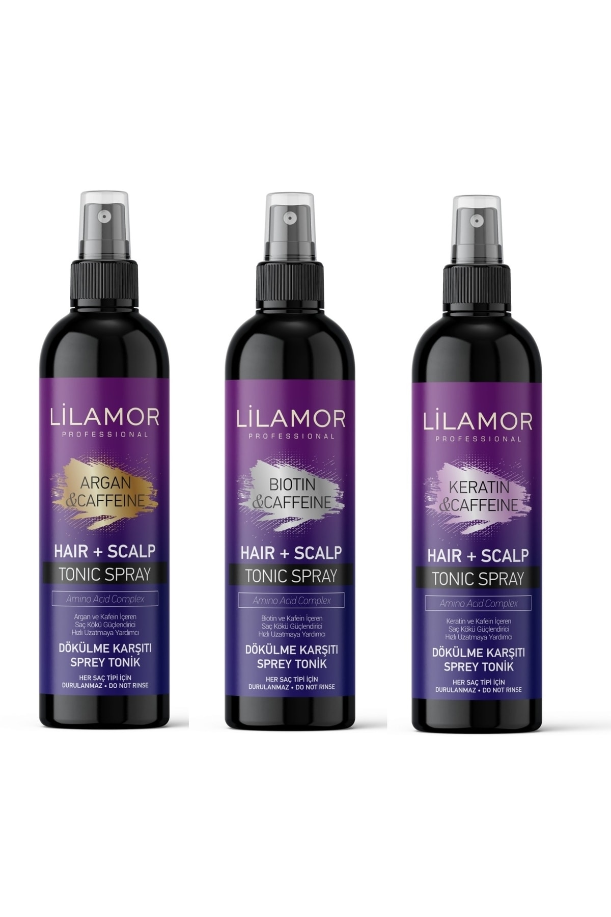 Lilamor Keratin+argan+biotin & Caffeine Dökülme Karşıtı Hızlı Uzamaya Yardımcı Tonik Sprey 250 Ml X3 Adet