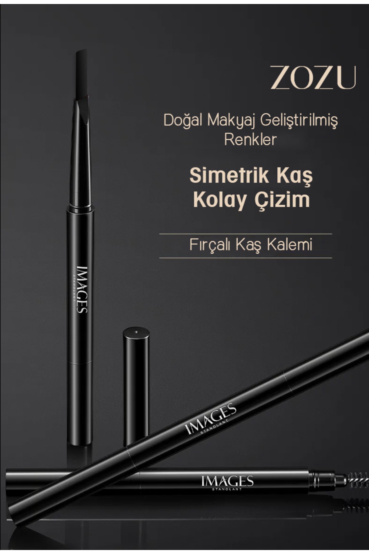 ZOZU Images Serisi Iki Uçlu Açılı Kaş Kalemi Ve Kaş Fırçası 0,4gr Doğal Siyah(KUTUSUZ)