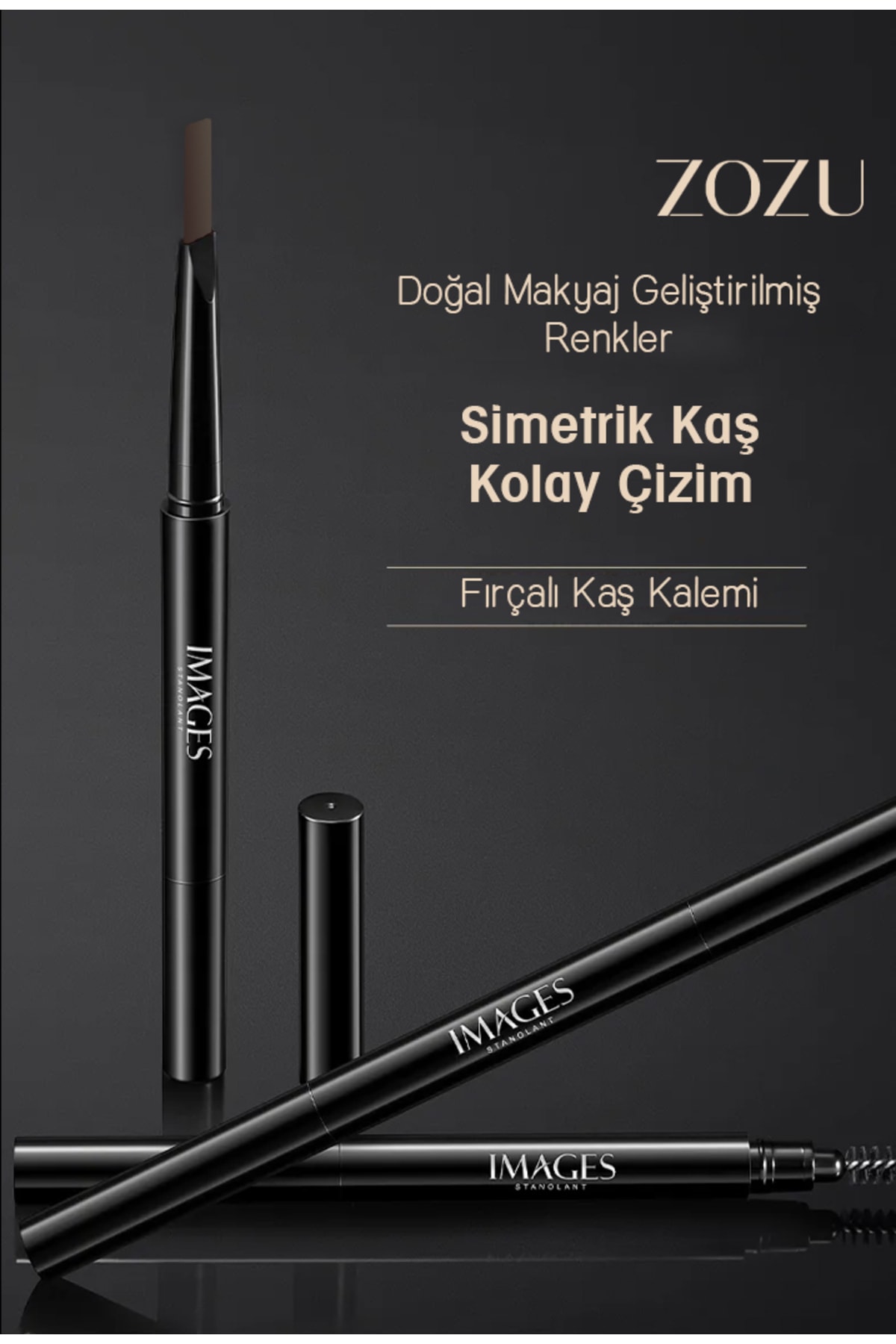 ZOZU Images Serisi Iki Uçlu Açılı Kaş Kalemi Ve Kaş Fırçası 0,4gr Koyu Kahve(KUTUSUZ)