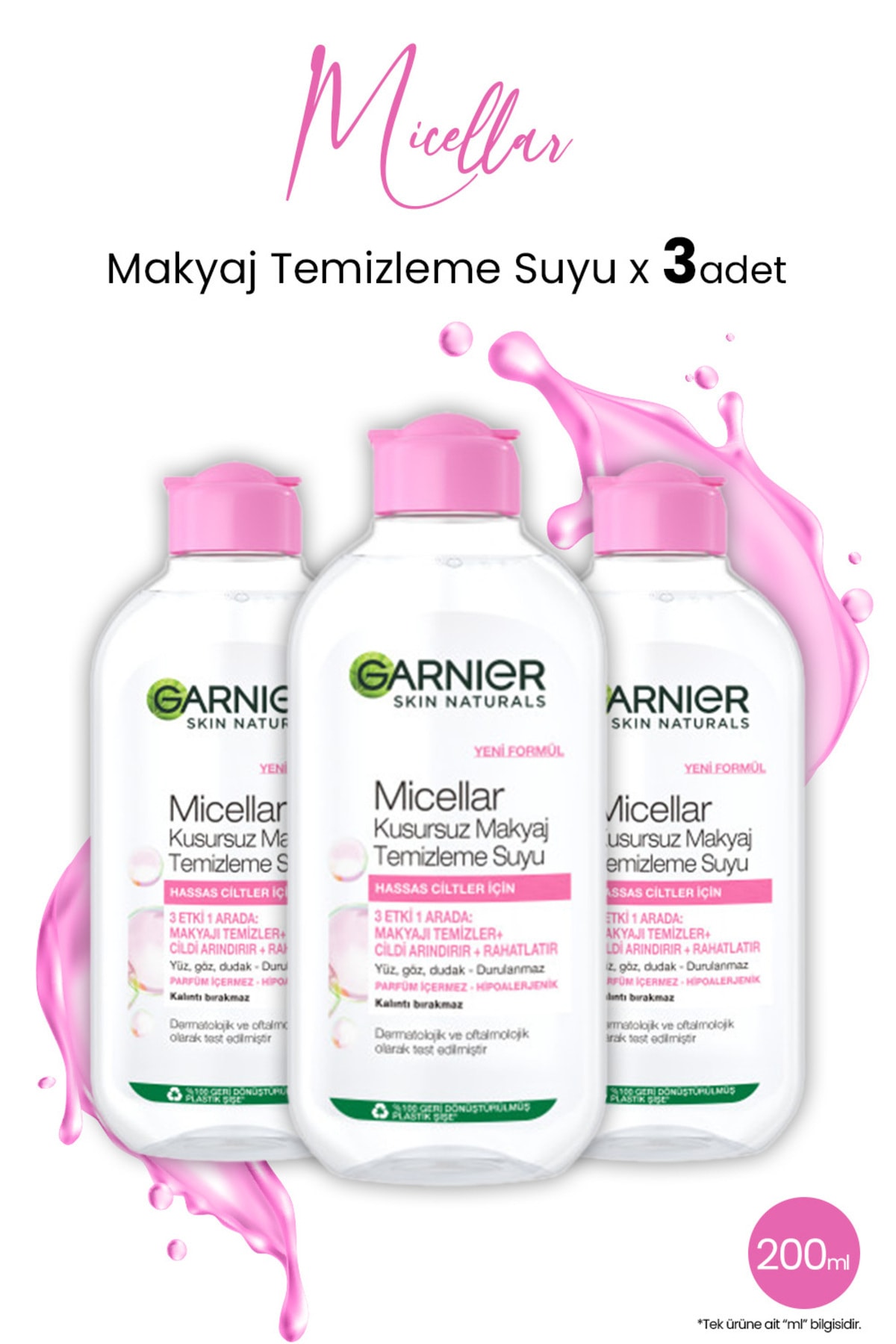 Garnier Micellar Kusursuz Makyaj Temizleme Suyu 200 ml x 3 Adet