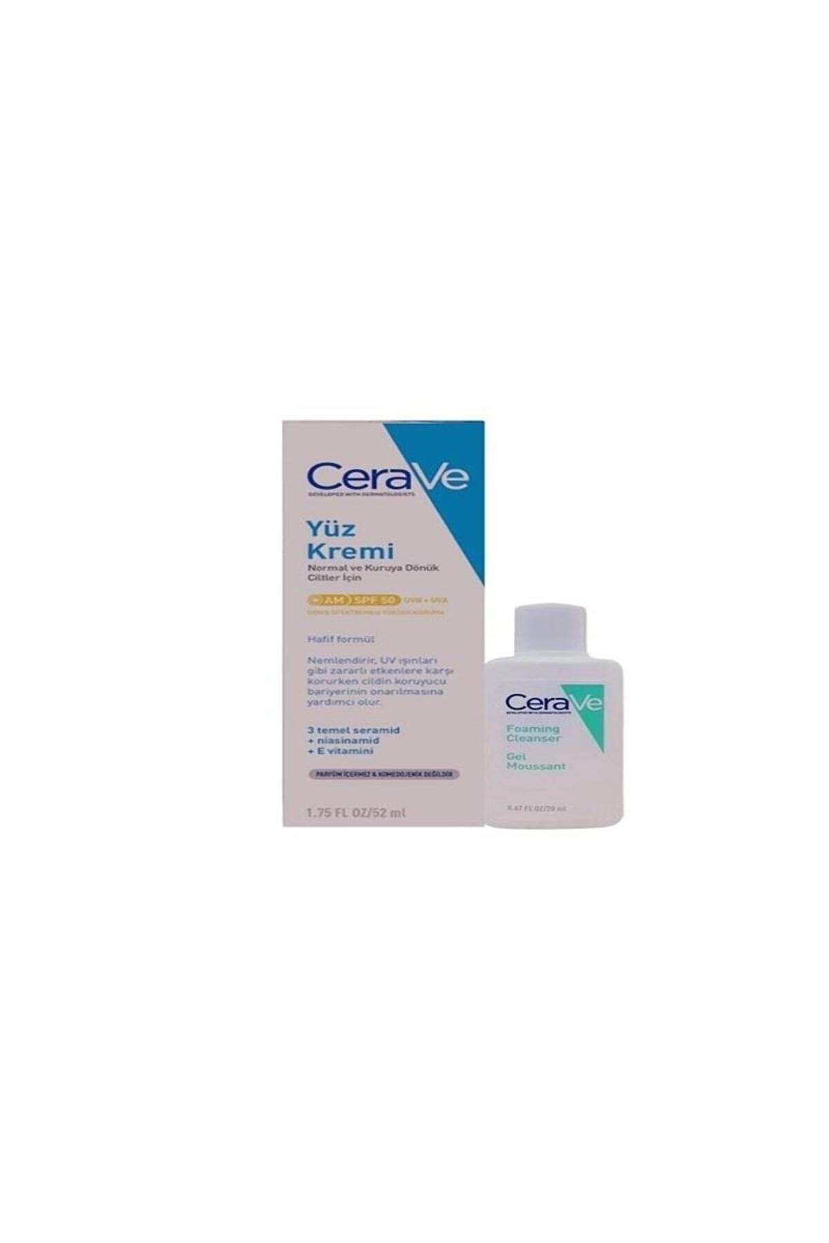CeraVe Nemlendirici Yüz Kremi SPF50 52 ml ve Köpüren Temizleyici 20 ml Set