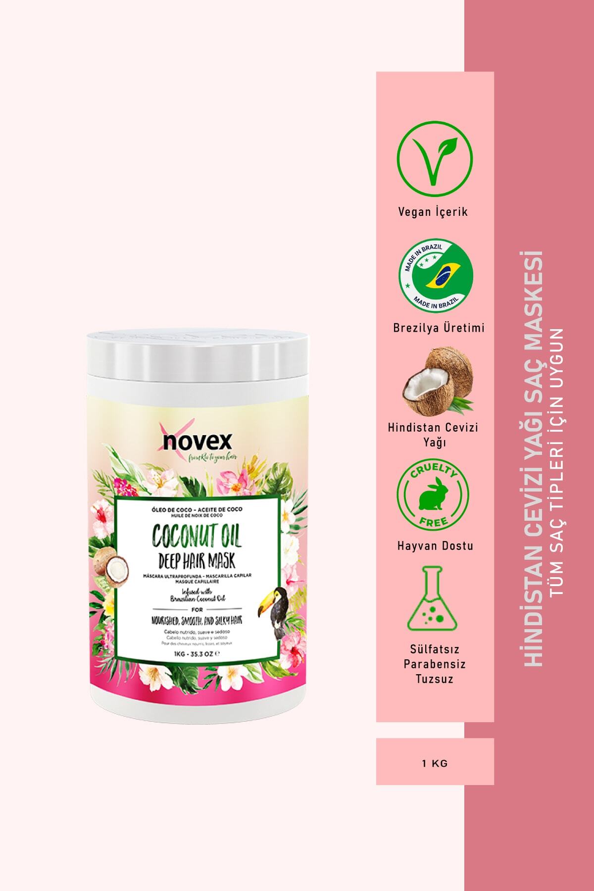 NOVEX Coconut Oil - Kuru ve Hasarlı Saçlar İçin Hindistan Cevizi Yağı İçeren Saç Maskesi 1 Kg