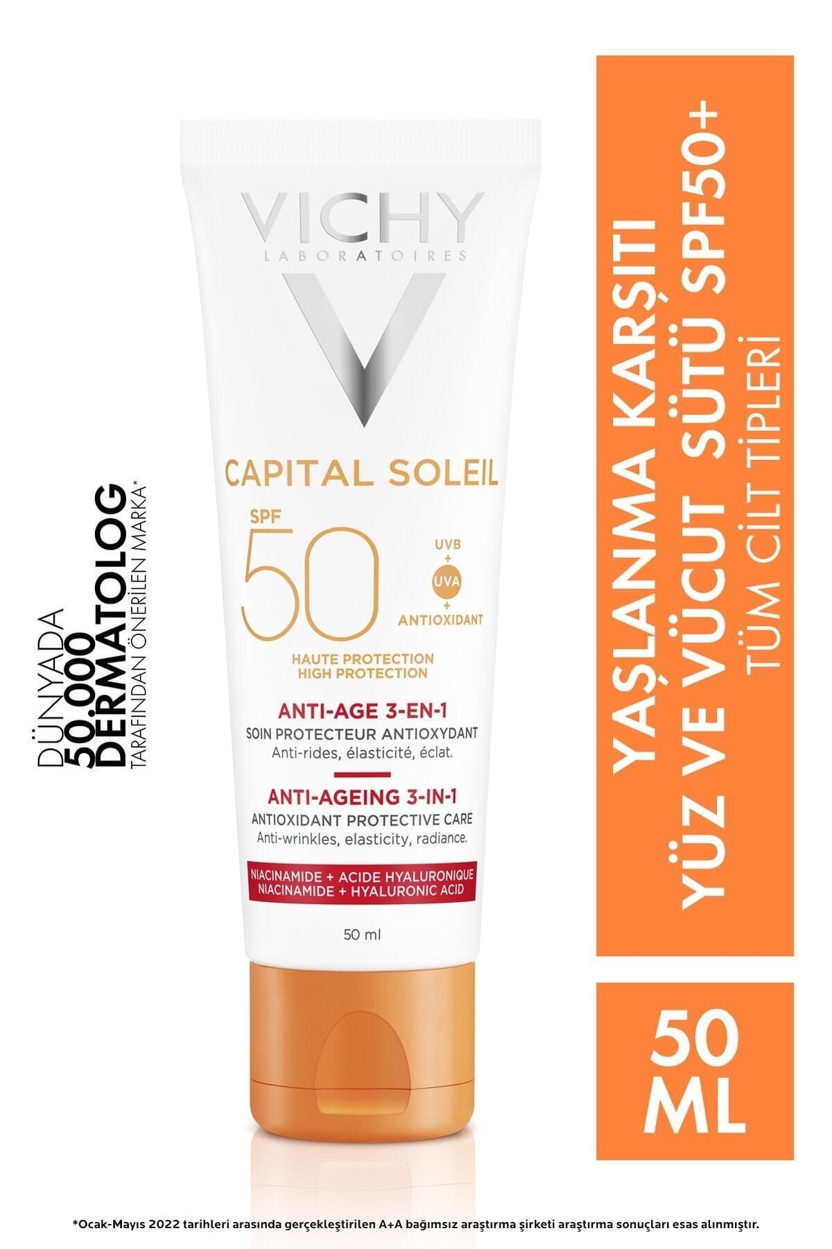Vichy Kırışıklık ve Yaşlanma Karşıtı Yüksek Korumalı Yüz Güneş Kremi Spf 50 50/ML: