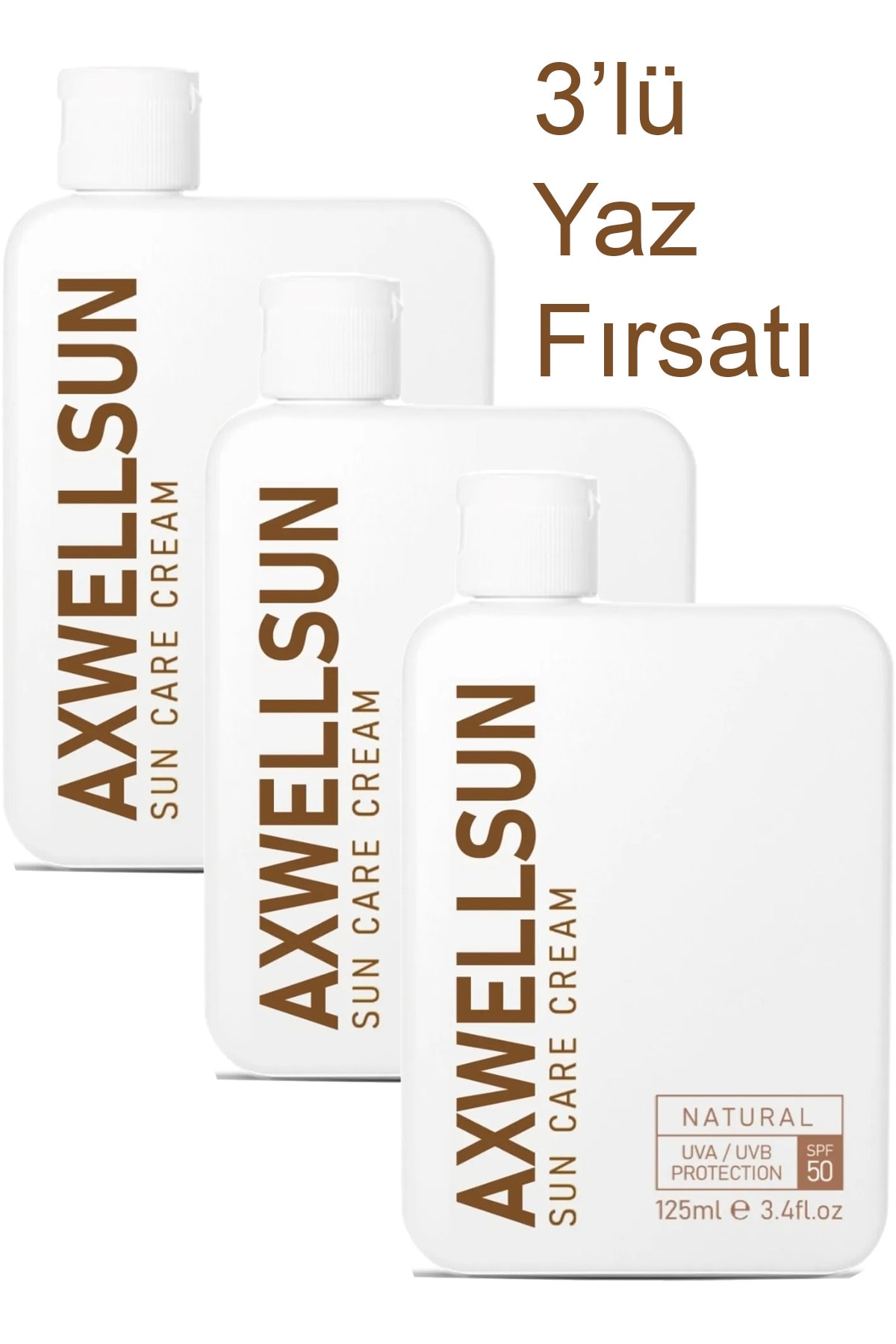 AXWELL 3'lü Fırsat Paketi 50 SPF+ Leke Karşıtı Nemlendirici Makyaj Baz Altı Yüksek Koruma Güneş Kremi 125ml