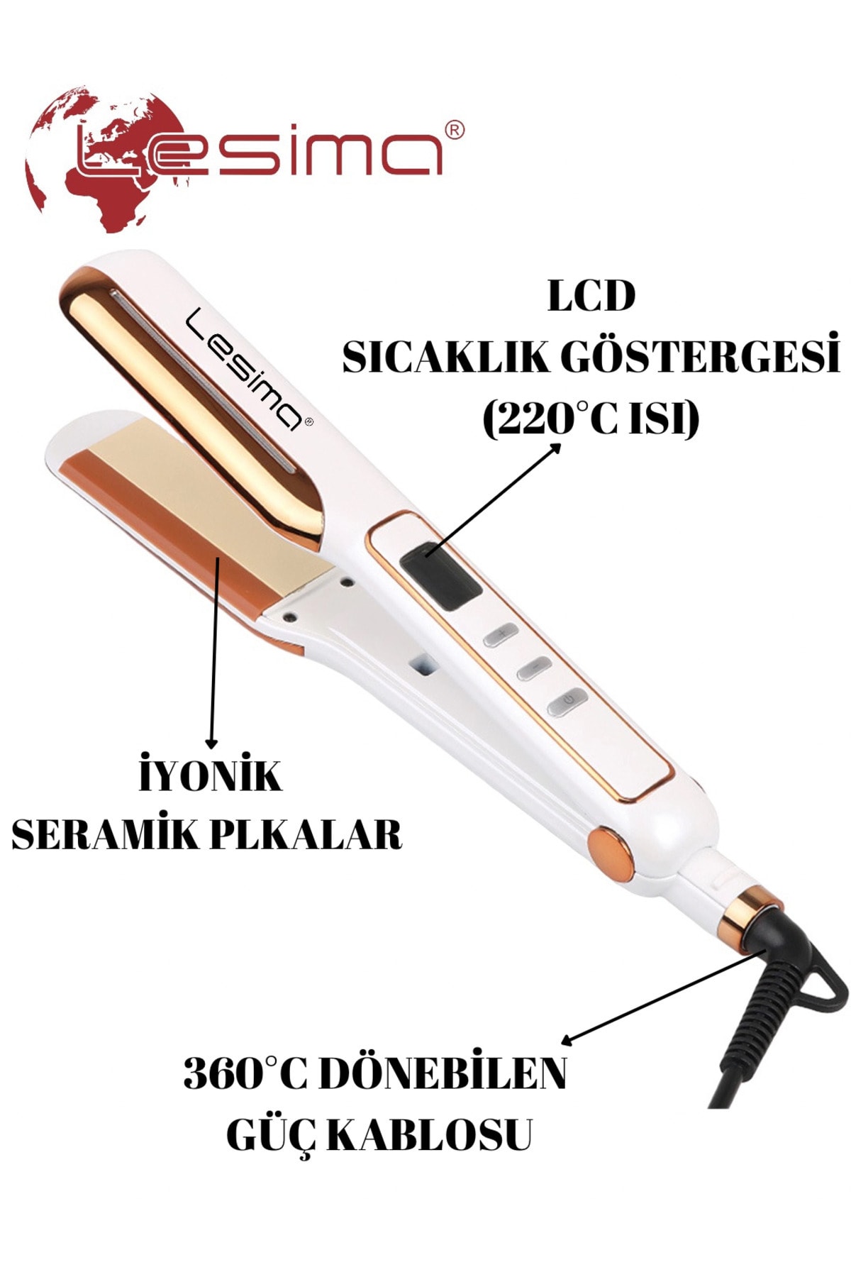 Lesima Ls-207 Seramik Saç Düzleştirici Dijital Led Isı Ayarlı Düzleştirici