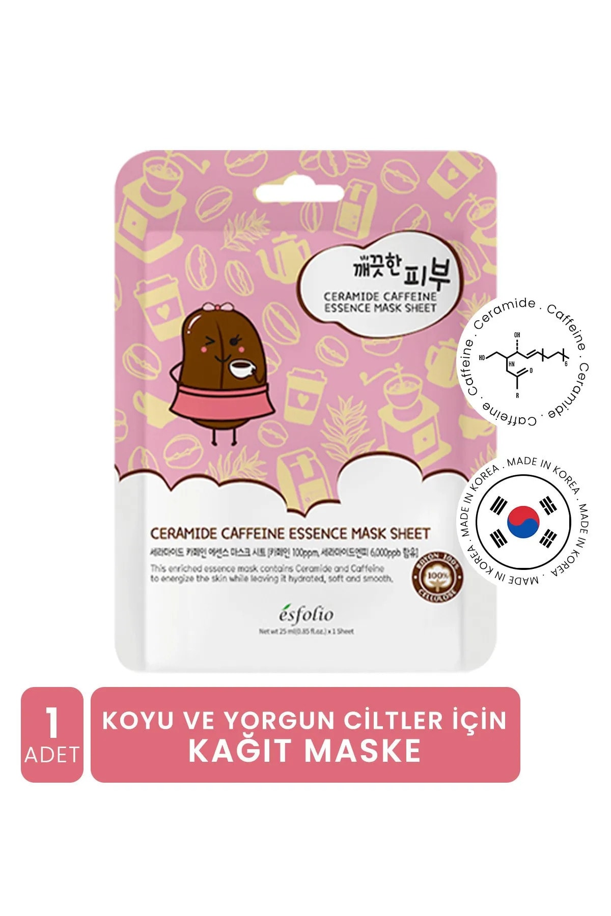 Esfolio Kafein ve Seramid içeren Koyu ve Yorgun Citler İçin Kağıt Maske Esfolio Ceramide Caffeine Mask