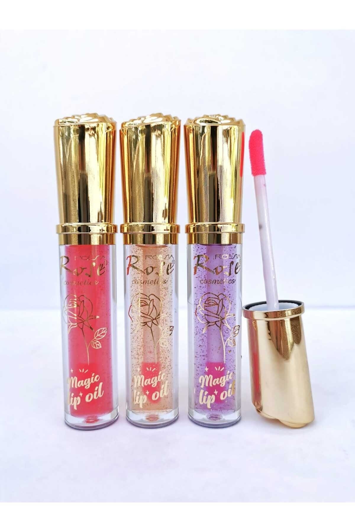 AİLY COSMETİCS Rose 3 Adet 24K Gold Sihirli Dudak Parlatıcı Serisi - Magic Lip Oil