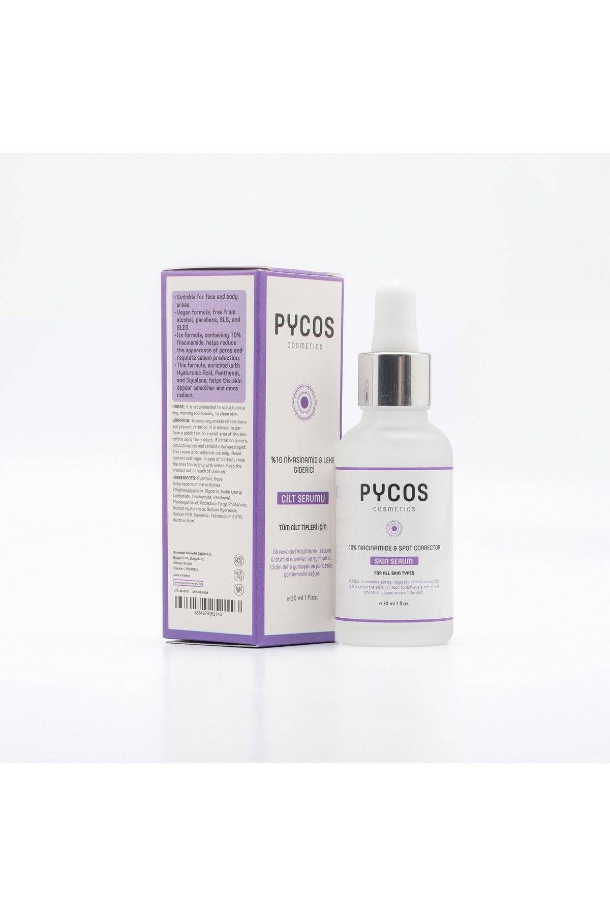 PYCOS COSMETICS Niacinamide %10 + Hyalüronik Asit ve Panthenol İçeren Cilt Bakım Serumu 30 Ml, Sebum Dengeleyici