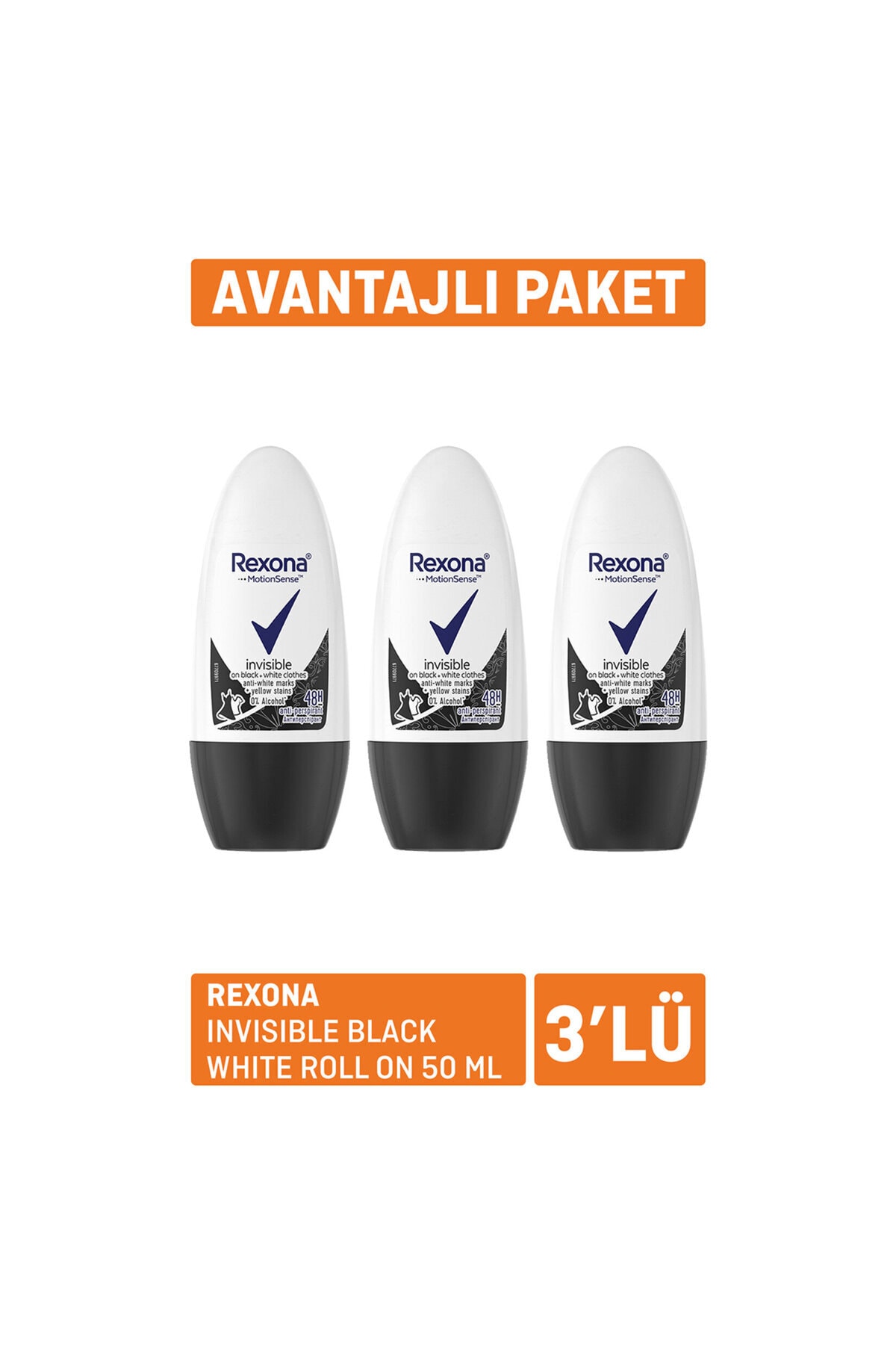 Rexona Invisible Black White Roll On 50 Ml x 3