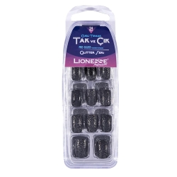 Lionesse Glitter Seri Takma Tırnak Simli Siyah 4432