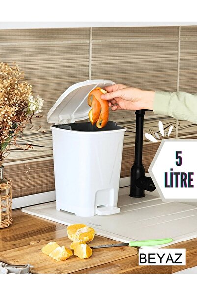 Yetkili Satıcı Bayev 5 Litre Beyaz Kare Pedallı Çöp Kovası - Mutfak Tezgah Üstü, Banyo Ve Ofis İçin Çöp Kovası