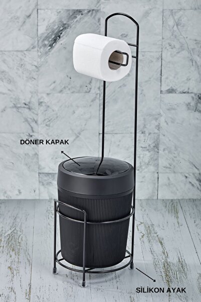 vipgross Lüks Banyo Mutfak Çöp Kovası Metal Standlı Tuvalet Wc Kağıtlık Seti 🚛