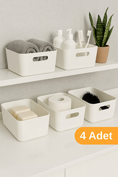 ESTİ 4 Adet - 4 Lt Beyaz Plastik Organizer Kutu | Banyo Havlu Şampuan Düzenleyici 🚛
