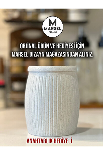 MARSEL Çöp Kutusu V3 Masaüstü - Mutfak - Banyo - Açılır Kapanır - Mermer Beyazı - 15CM 🧡