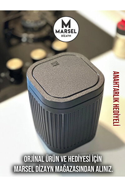 MARSEL Çöp Kutusu V2 Masaüstü - Mutfak - Banyo - Açılır Kapanır - Siyah - 15CM 🧡