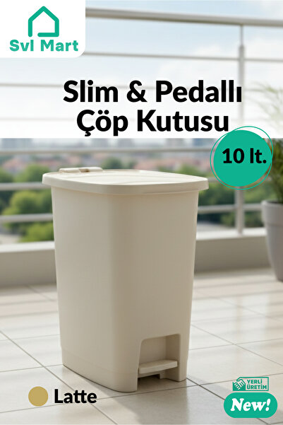 SVL MART 10 Litre Slim & Pedallı Plastik Çöp Kovası Çöp Kutusu İç Kovasız Sistem 🚛