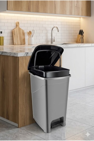 Buclee 40 L Pedallı Gri/Siyah İç Kovalı Slim Çöp Kovası - Mutfak ve Banyo Uygun 🚛