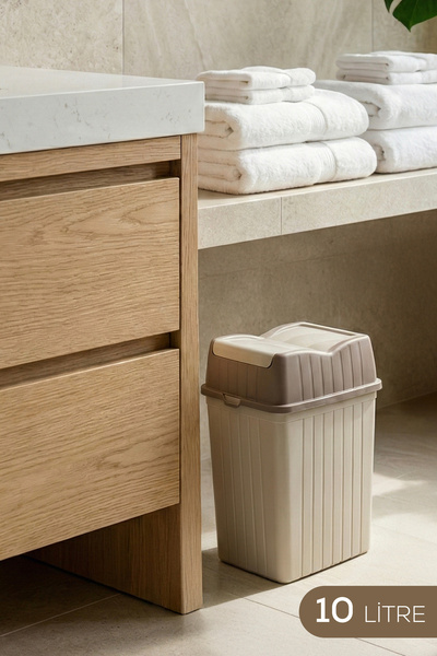 Vienev Çift Kapaklı Çöp Kovası 10 Lt Bej - Banyo Mutfak 🚛