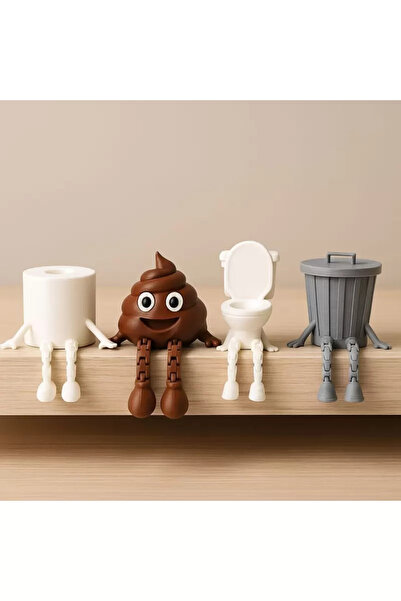 Printorium 4'lü Eğlenceli Banyo Dekoratif Figür Seti /Tuvalet Kağıdı, Kaka Emojisi, Çöp Kovası, Klozet Aksesuar 🚛