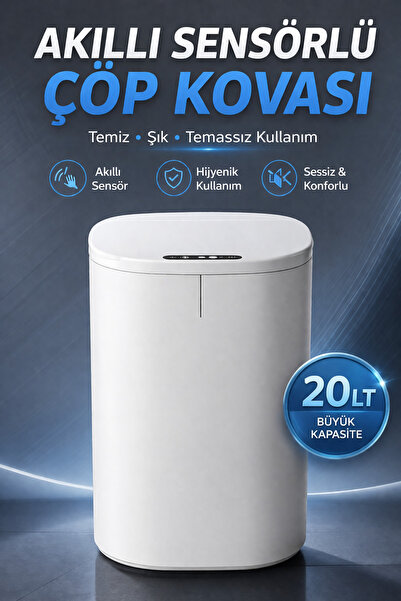 ADEFCO Sensörlü Çöp Kovası 20L Otomatik Kapak Temassız 🚛