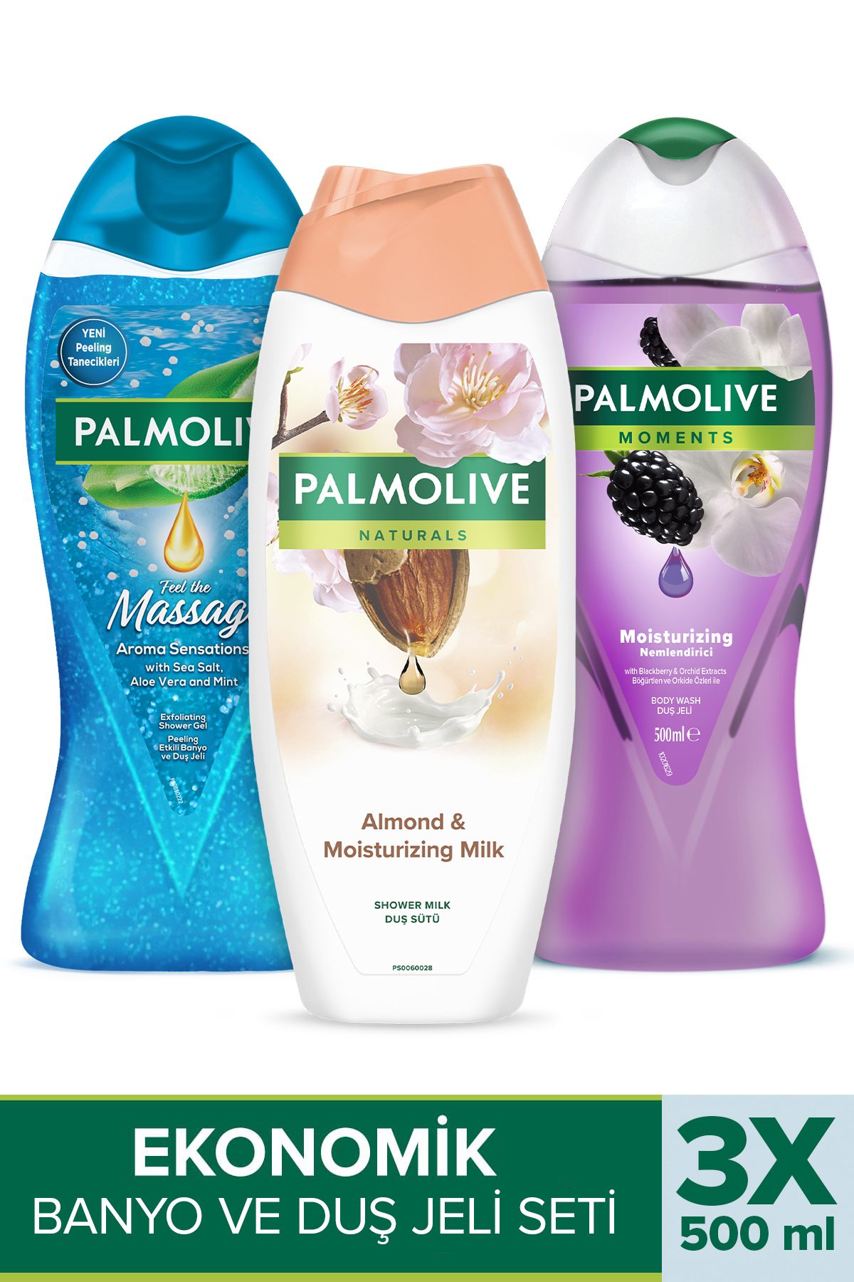 Palmolive Massage 500 ml+ Palmolive Natural Almond + PO Moments 500 ml