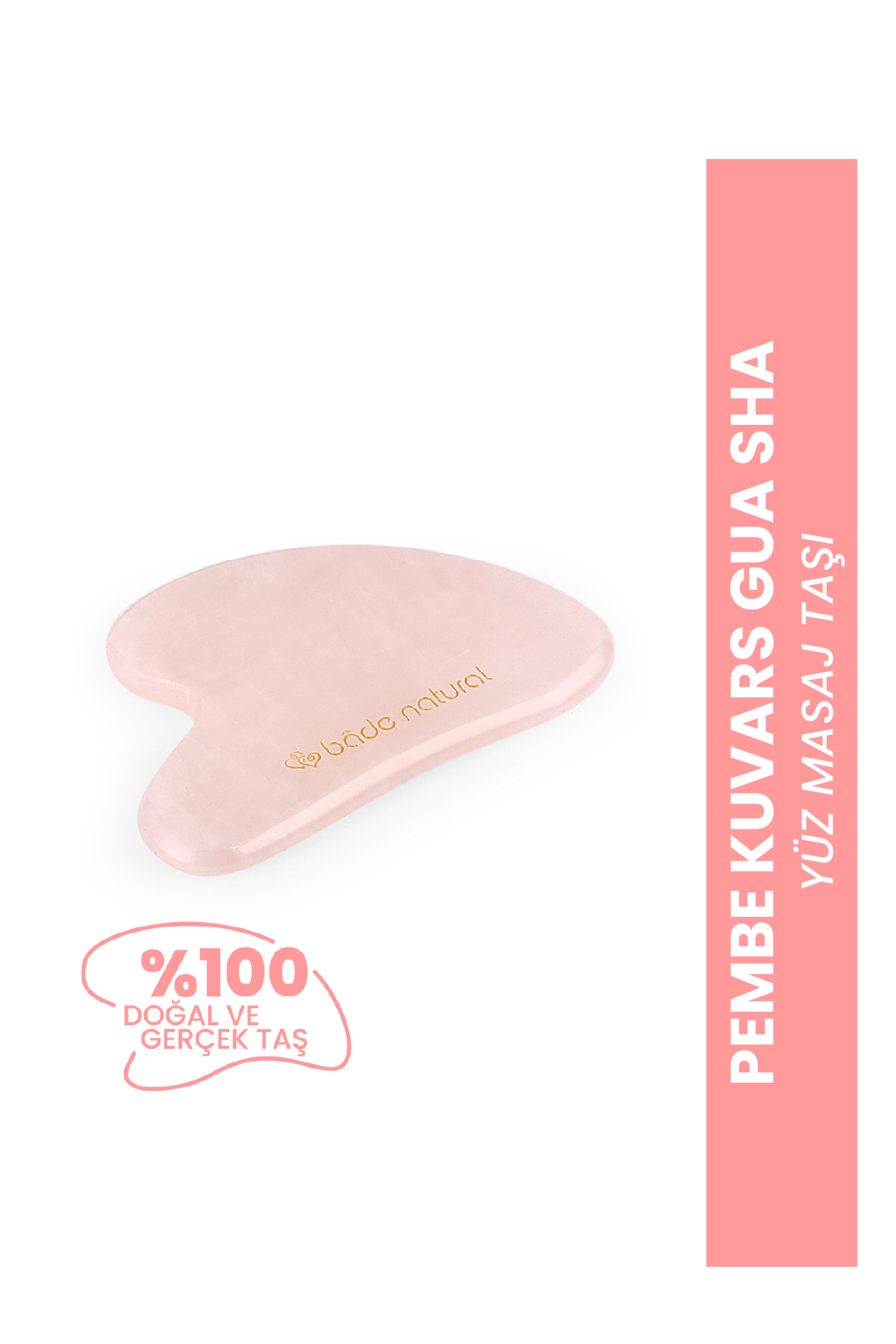 Bade Natural Pembe Kuvars Gua Sha %100 Doğal Ve Gerçek Yüz Masaj Taşı