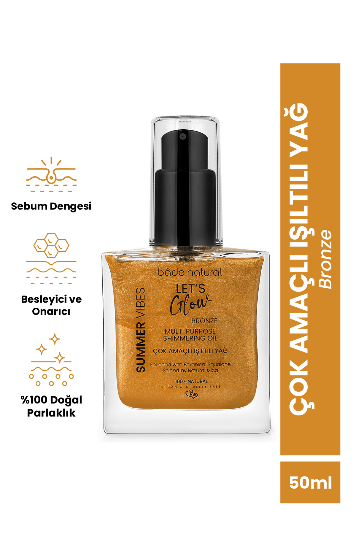 Bade Natural Nemlendirici ışıltılı Bronze Çok Amaçlı vücut Yağı 50 ml