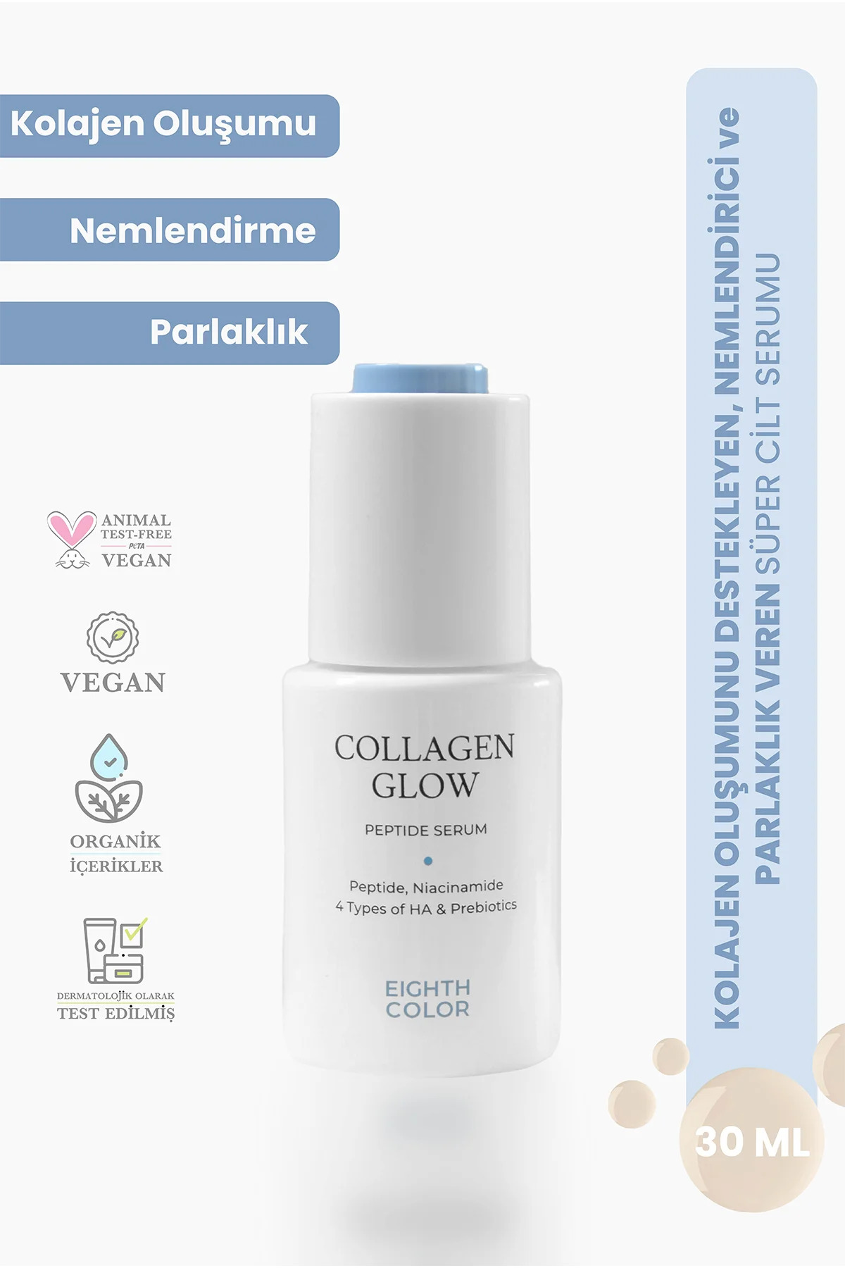 EIGHTH COLOR Collagen Glow - Kolajen Oluşumunu Destekleyen, Nemlendirici ve Parlaklık Veren Süper Cilt Serumu