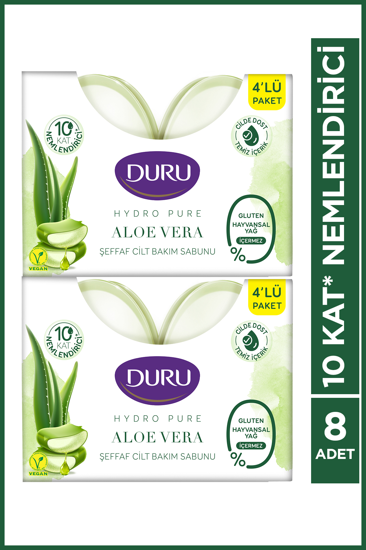 Duru Hydro Pure Aloevera 8 Adet Şeffaf Cilt Bakım Sabunu 8x135 gr Gluten İçermez
