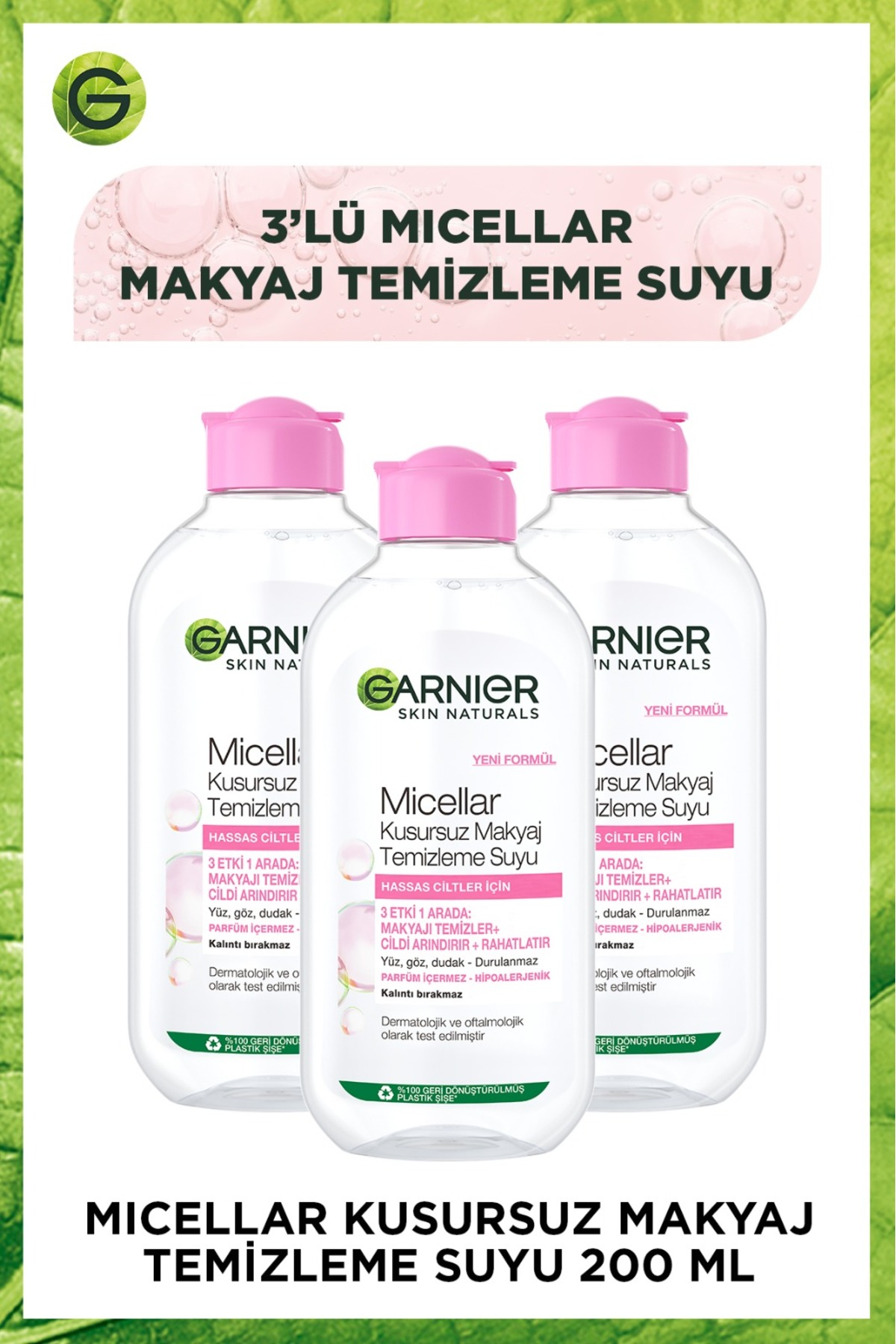Garnier 3'lü Garnier Micellar Kusursuz Makyaj Temizleme Suyu 200ml