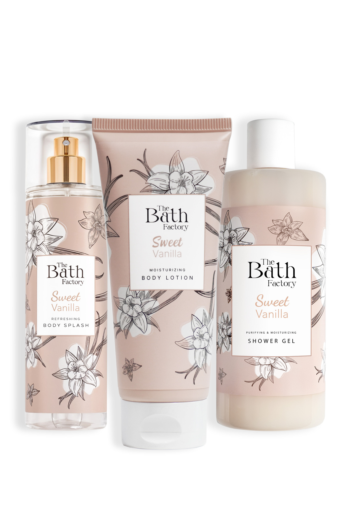 THE BATH FACTORY Sweet Vanilla Duş Jeli + Vücut Spreyi + Vücut Losyonu