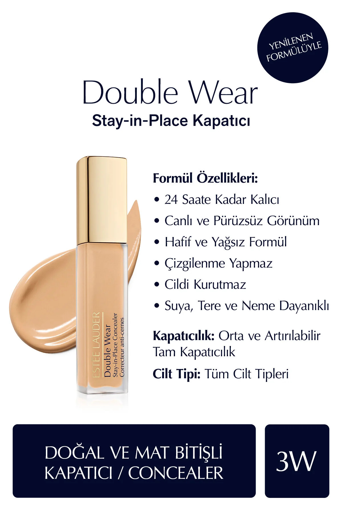 Estee Lauder Kapatıcı - Double Wear Stay-in-Place Concealer - Renk: 3W Medium (Warm) 12ml