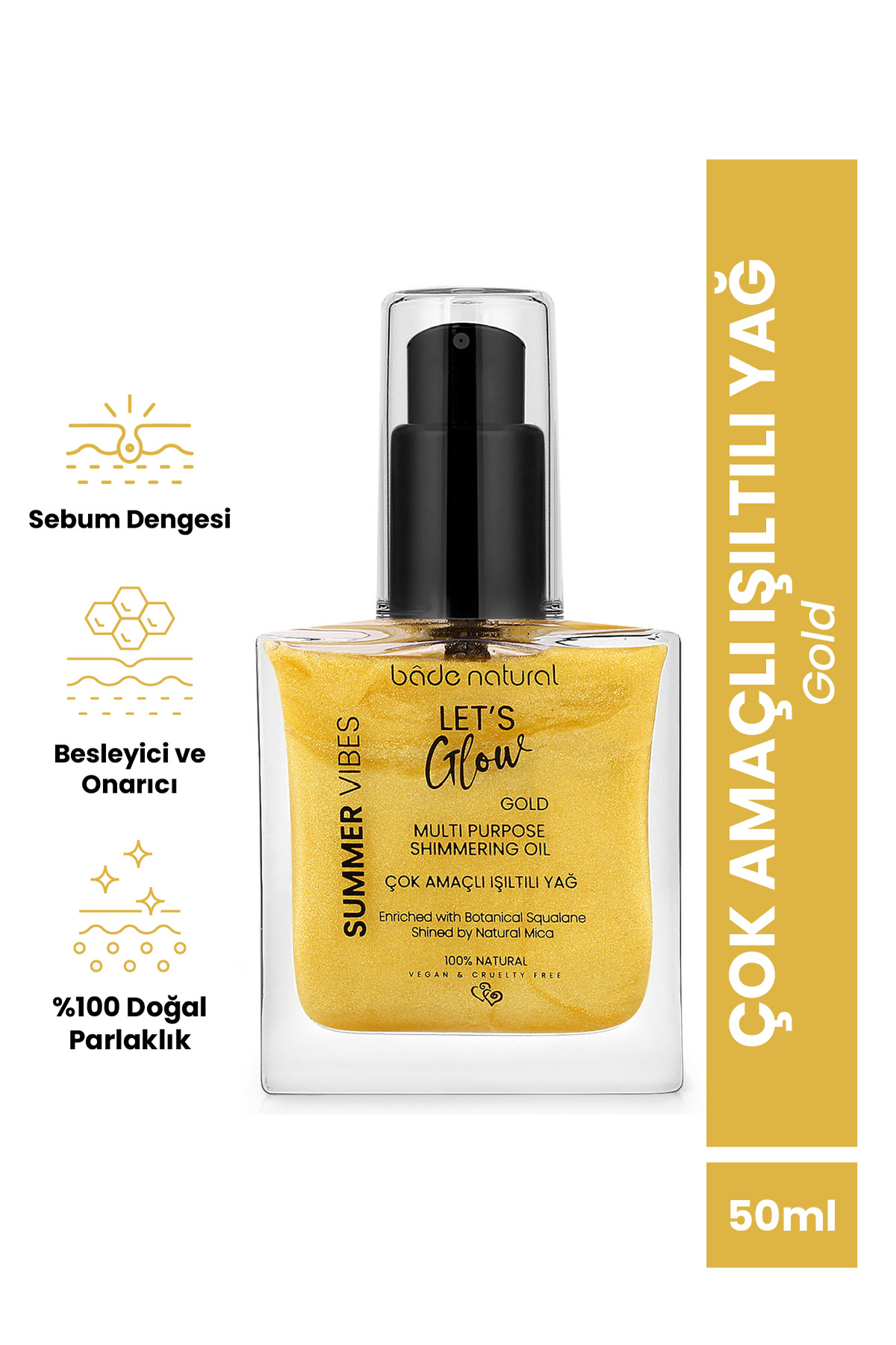 Bade Natural Nemlendirici ışıltılı Gold Çok Amaçlı vücut Yağı 50 ml