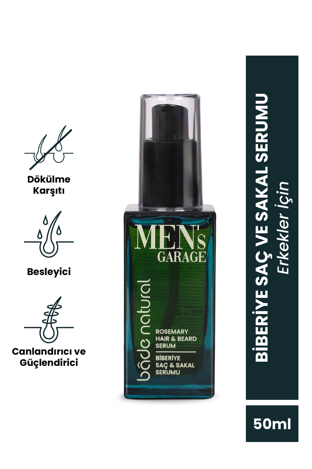 Bade Natural Men's Garage Biberiye Saç ve Sakal Serumu Besleyici ve Derinlemesine Bakım 50 ml