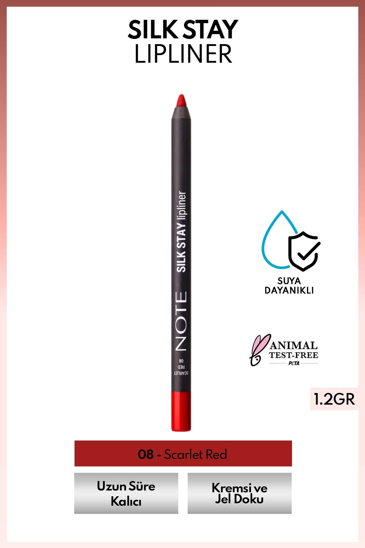 NOTE Silk Stay Lipliner Suya Dayanıklı İpeksi Dudak Kalemi - 08 Scarlet Red - Kırmızı