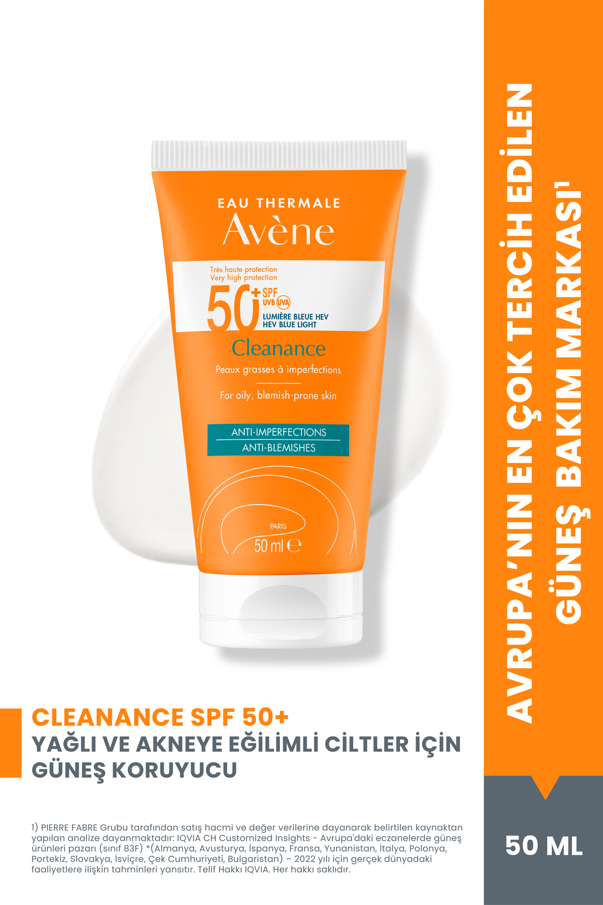 Avene Cleanance SPF50+ Yağlı ve Akneye Eğilimli Ciltler için Yüksek Korumalı Güneş Kremi 50 ml
