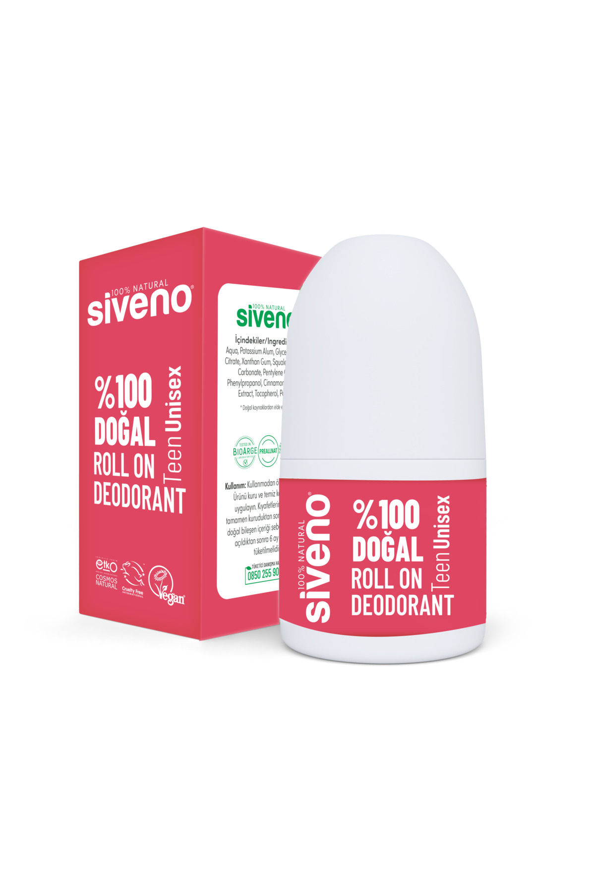 Siveno %100 Doğal Roll On Teen Unısex Deodorant Ter Kokusu Önleyici Bitkisel Lekesiz Vegan 50 ml