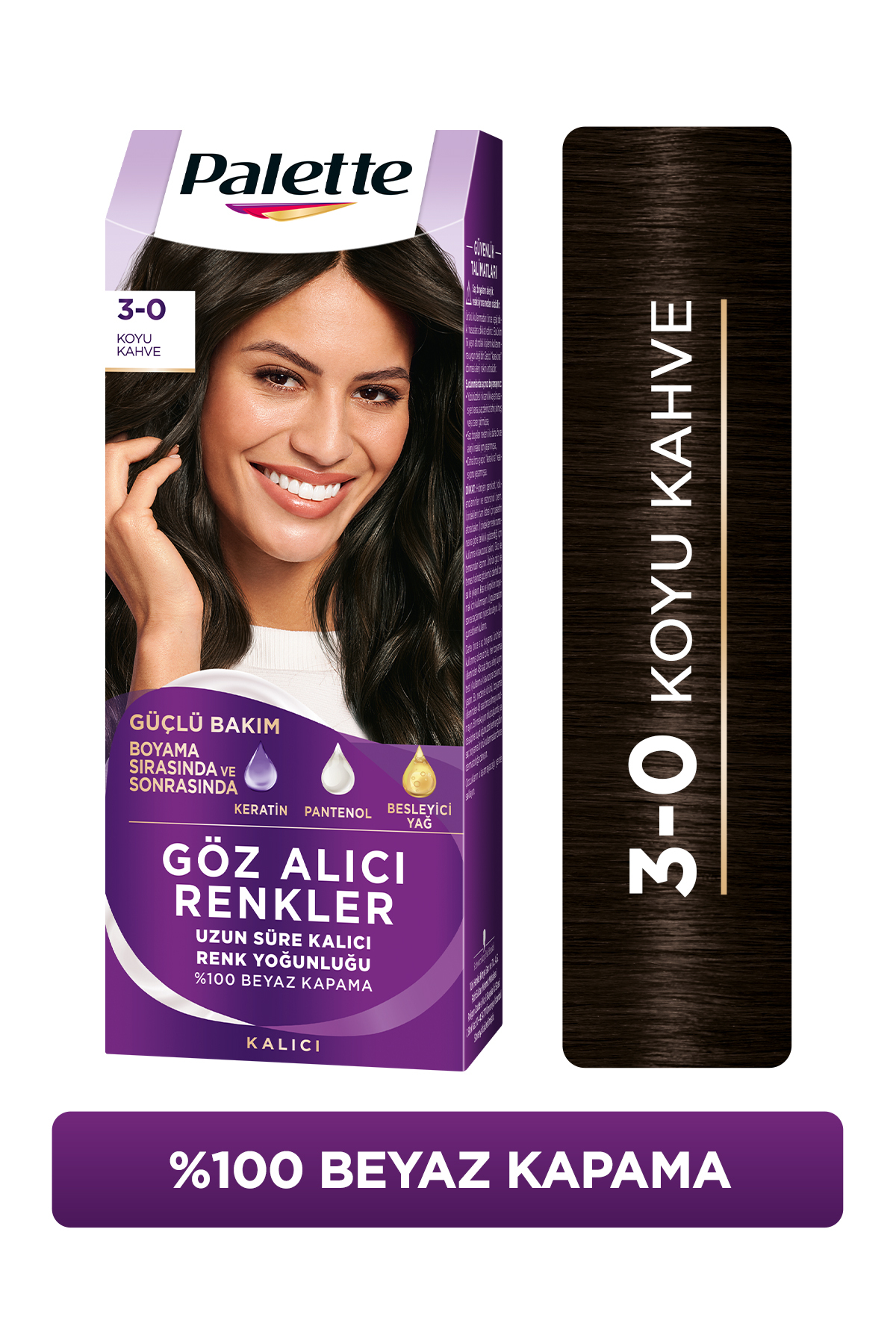 Palette Göz Alıcı Renk Saç Boyas 3-0 Koyu Kahve Pentanol & Besleyici Yağ İçeren Saç Boyası 50 ML