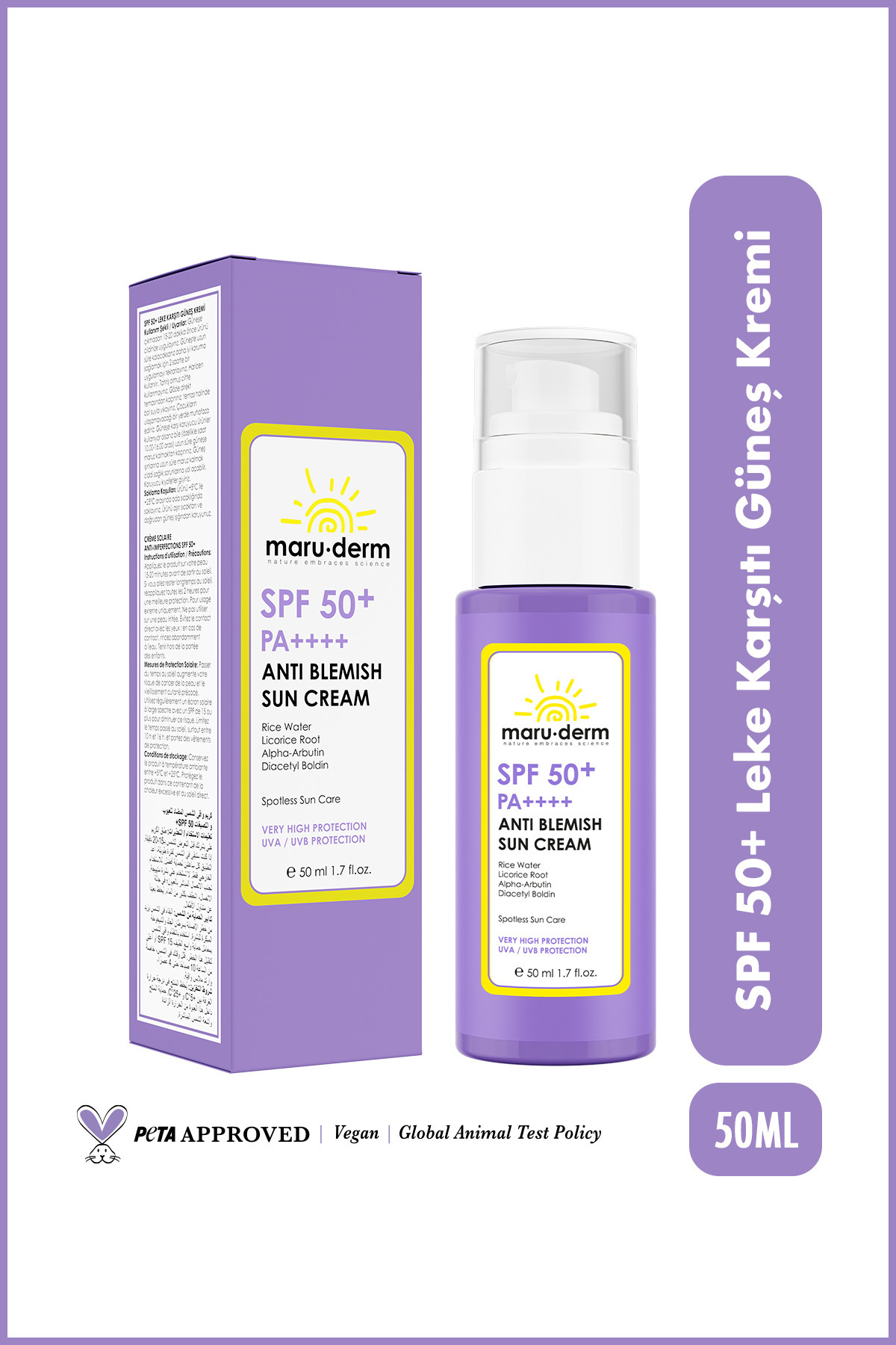 Maru.Derm Leke Karşıtı Güneş Kremi SPF 50+ PA++++ | Yeni Nesil Kore Filtreli 50 ML