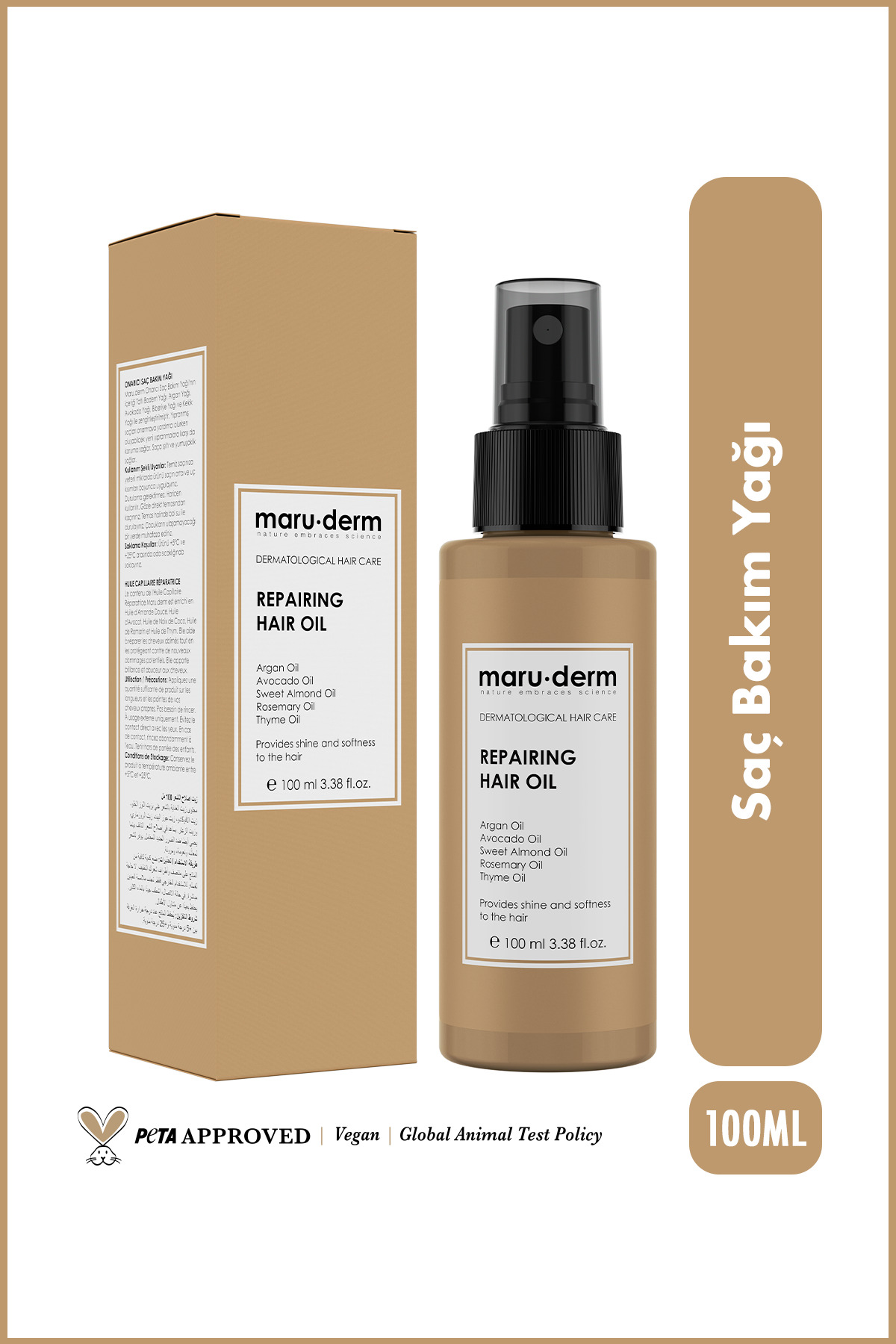 Maru.Derm Saç Bakım Yağı 100 ML | Biberiye Yağı, Argan Yağı, Avokado & Kekik Yağı | Tüm Saç Tipleri | Vegan