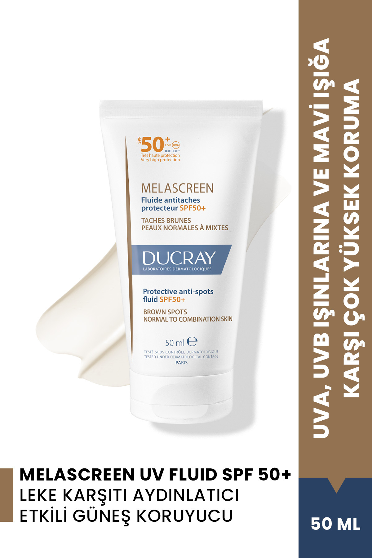 Ducray Melascreen UV Fluid SPF 50+ Leke Karşıtı Güneş Kremi Normal ve Karma Ciltler 50 ml