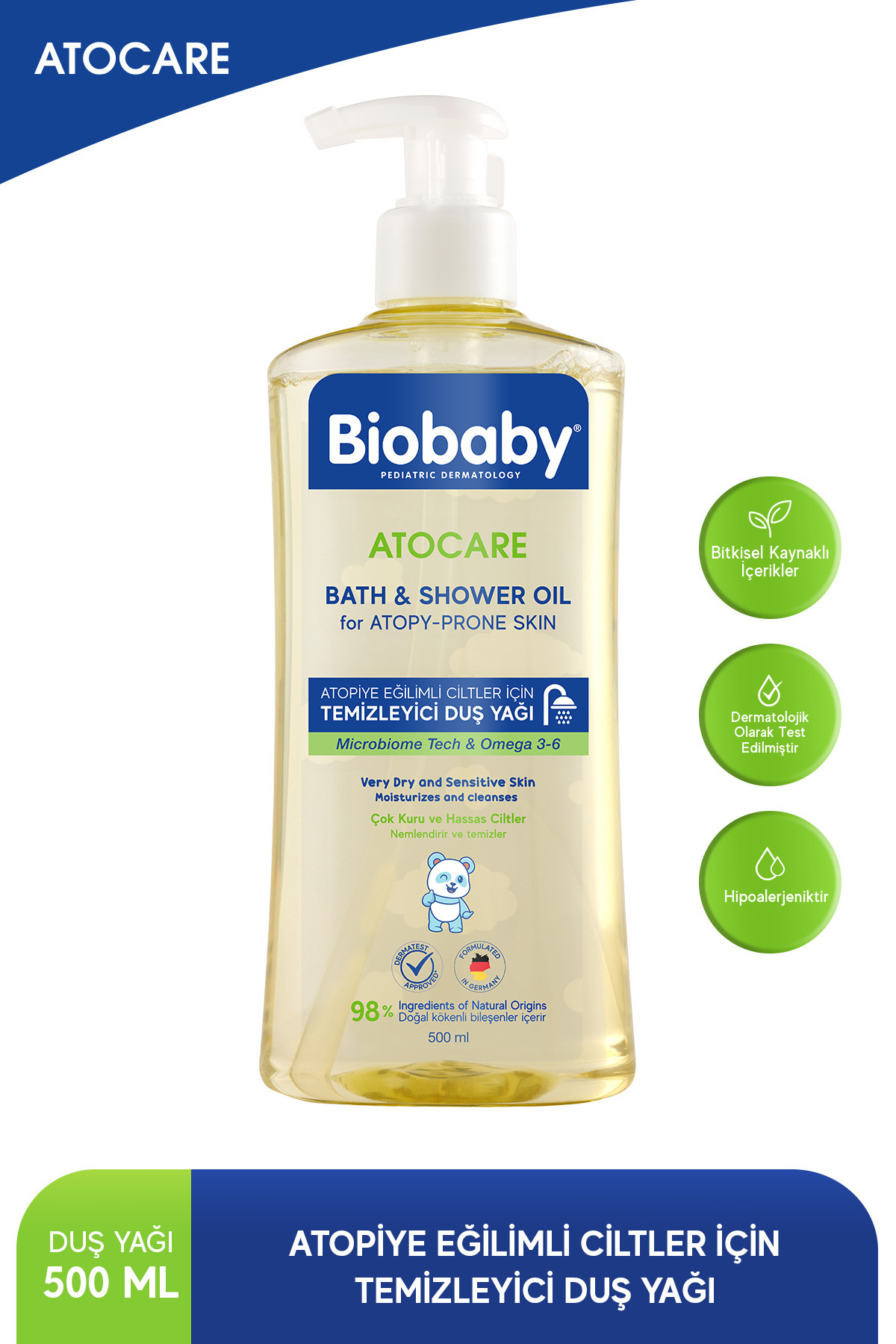 Biobaby Atocare Atopi Eğilimli Ciltler İçin Temizleyici Duş Yağı 500 Ml Seramid Prebiyotik Omega 3 - 6 Yulaf