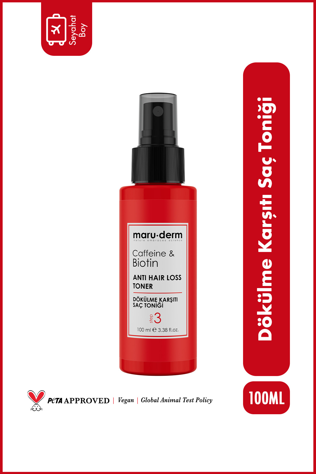 Maru.Derm Seyahat Boy - Biotin & Kafein Dökülme Karşıtı Saç Toniği 100 ML | Vegan