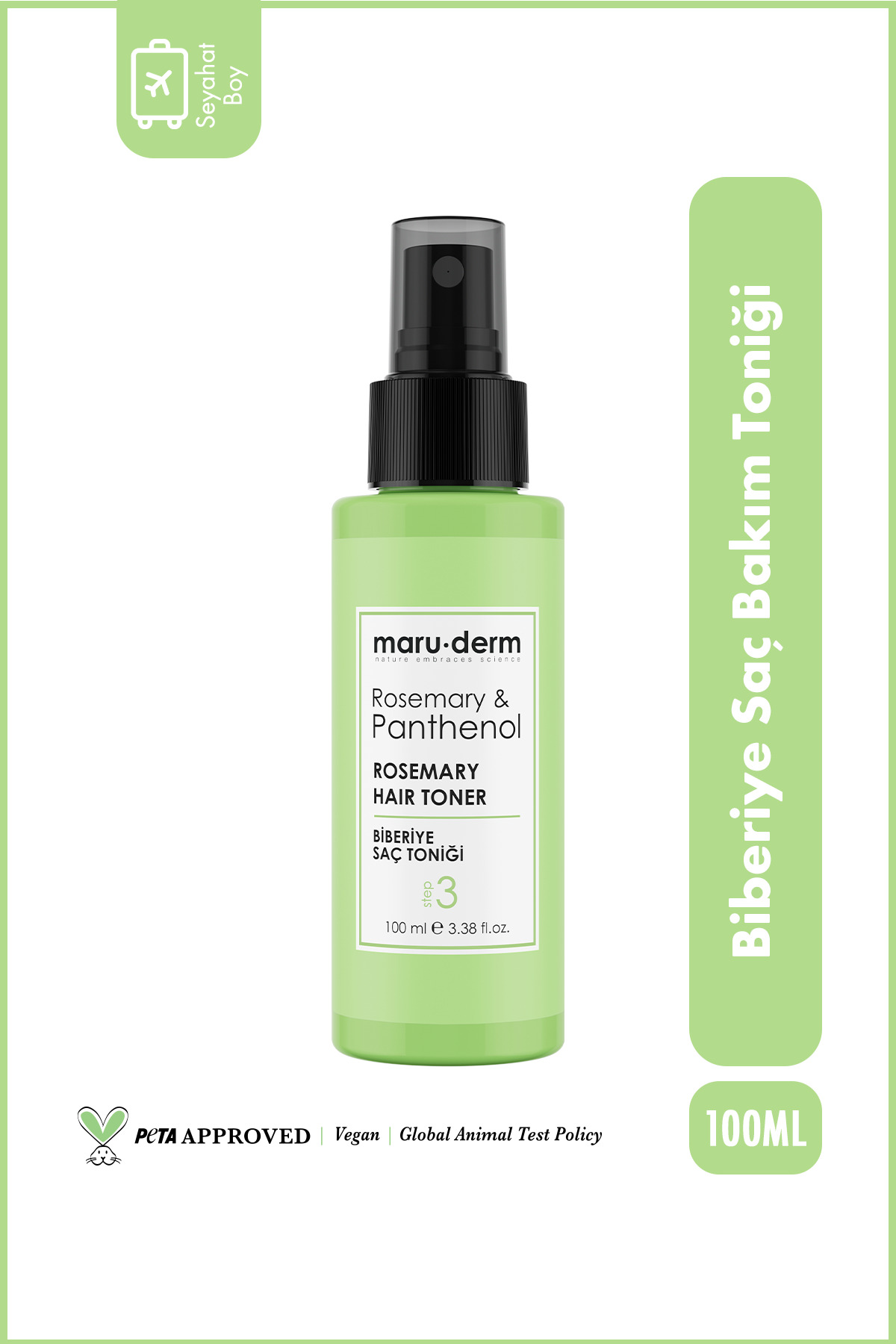 Maru.Derm Seyahat Boy - Biberiye Saç Bakım Toniği 100 ml | Tüm Saç Tipleri | Vegan