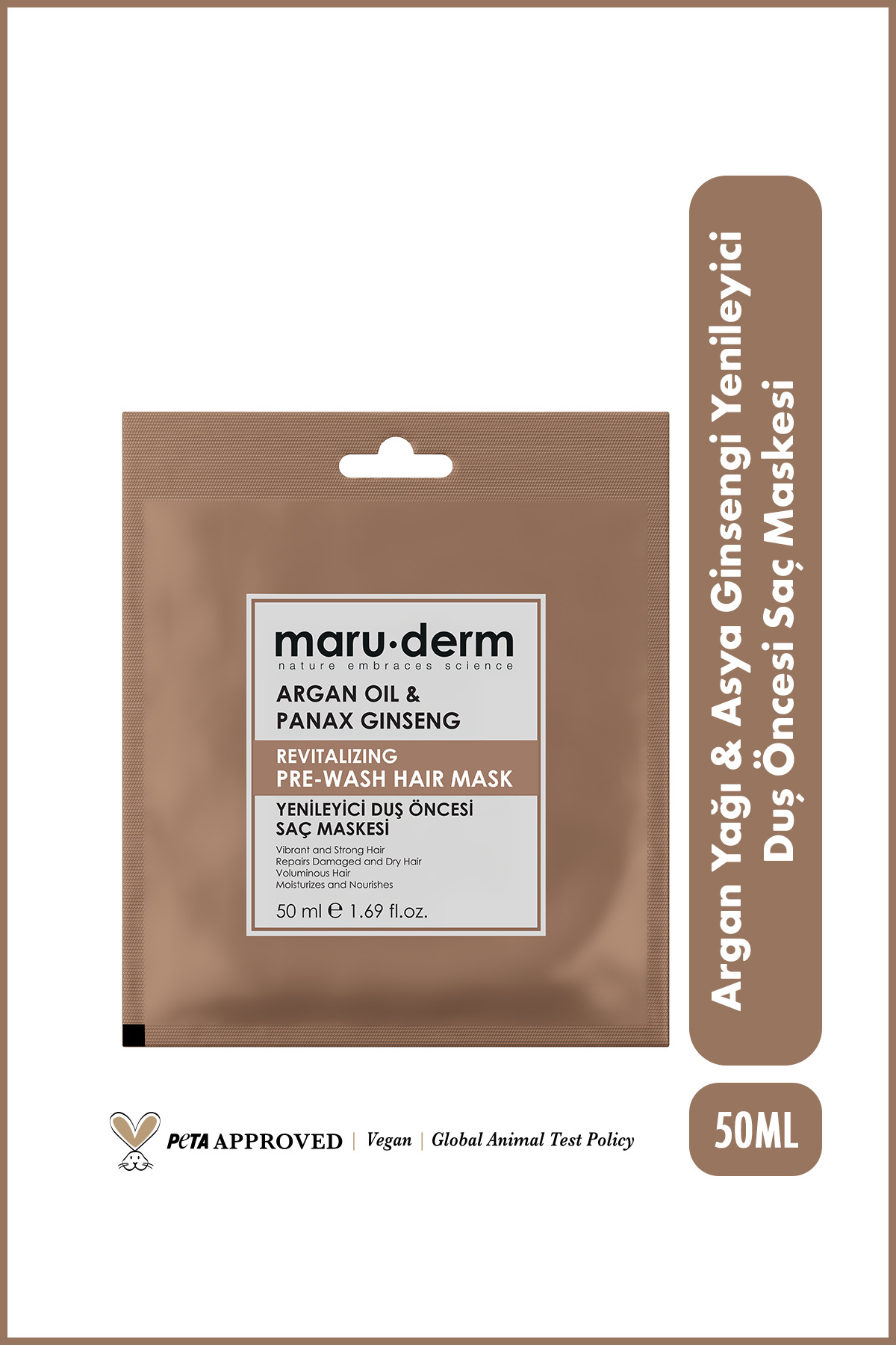 Maru.Derm Duş Öncesi Saç Maskesi - Argan Yağı & Asya Ginsengi Yenileyici Duş Öncesi Saç Maskesi 50 ml