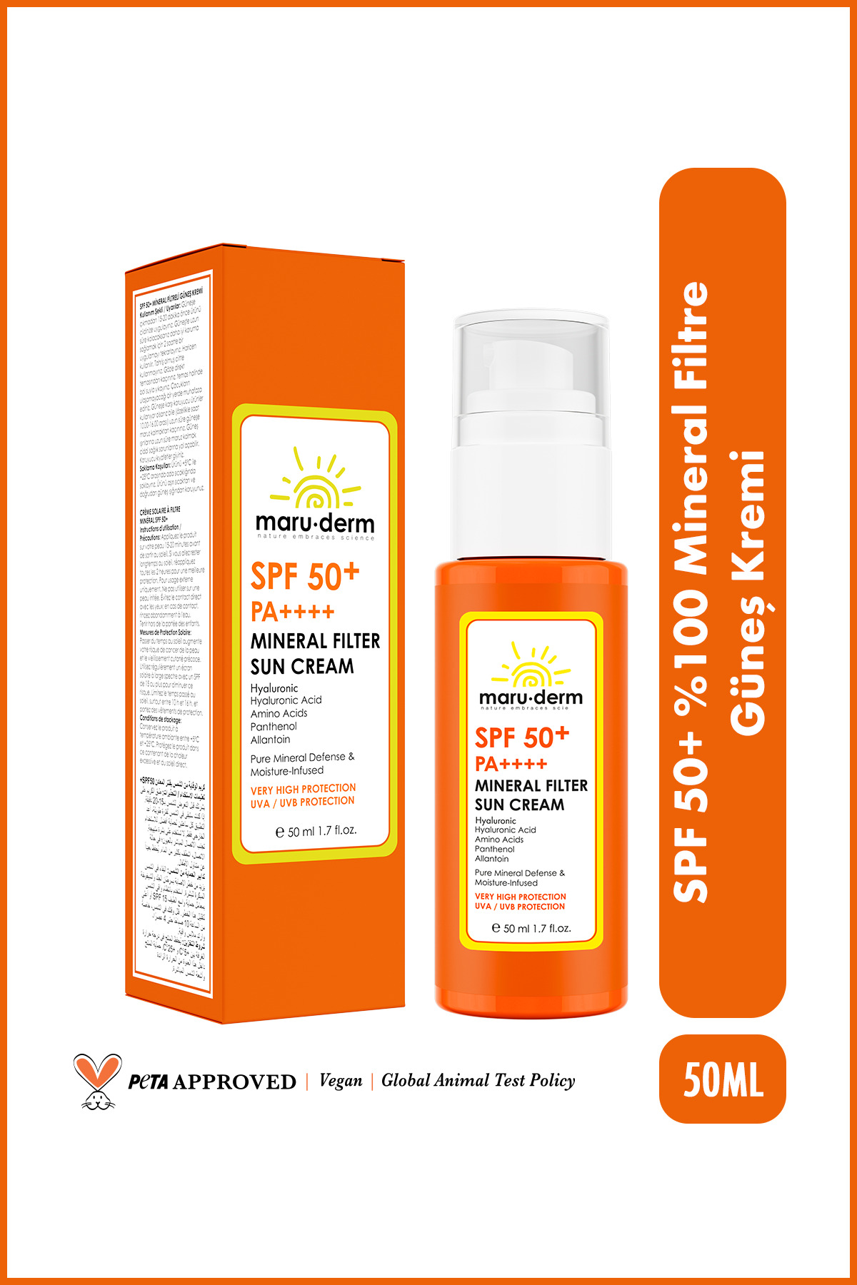 Maru.Derm %100 Mineral Filtre Güneş Kremi SPF 50+ PA++++ 50 ML